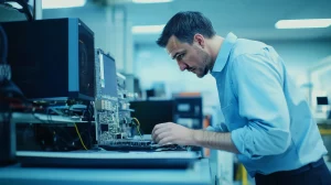 Technician providing computer repair service at Error Computer Repair in League City, TX