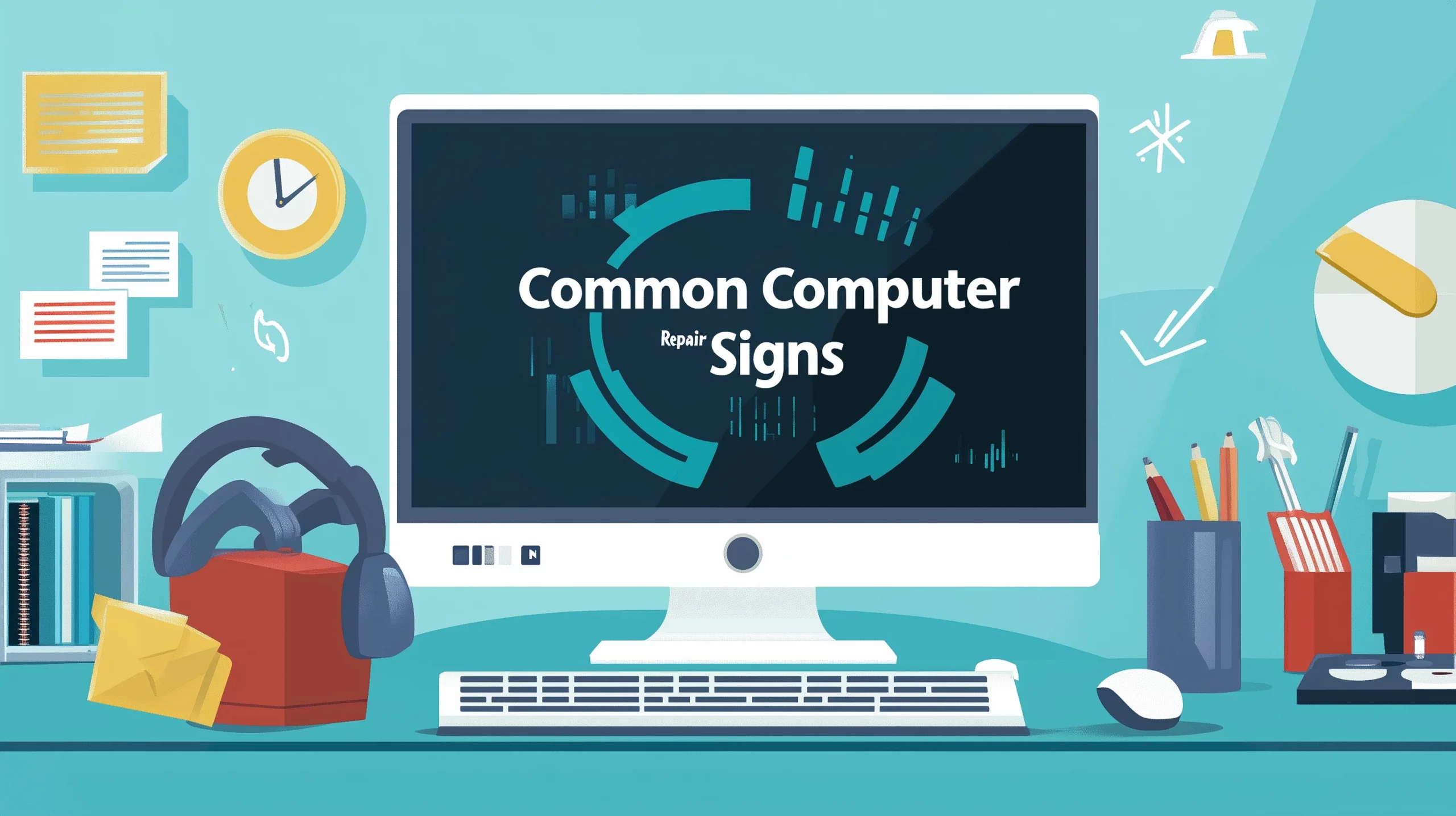 Computer screen showing slow performance as a common computer repair sign.